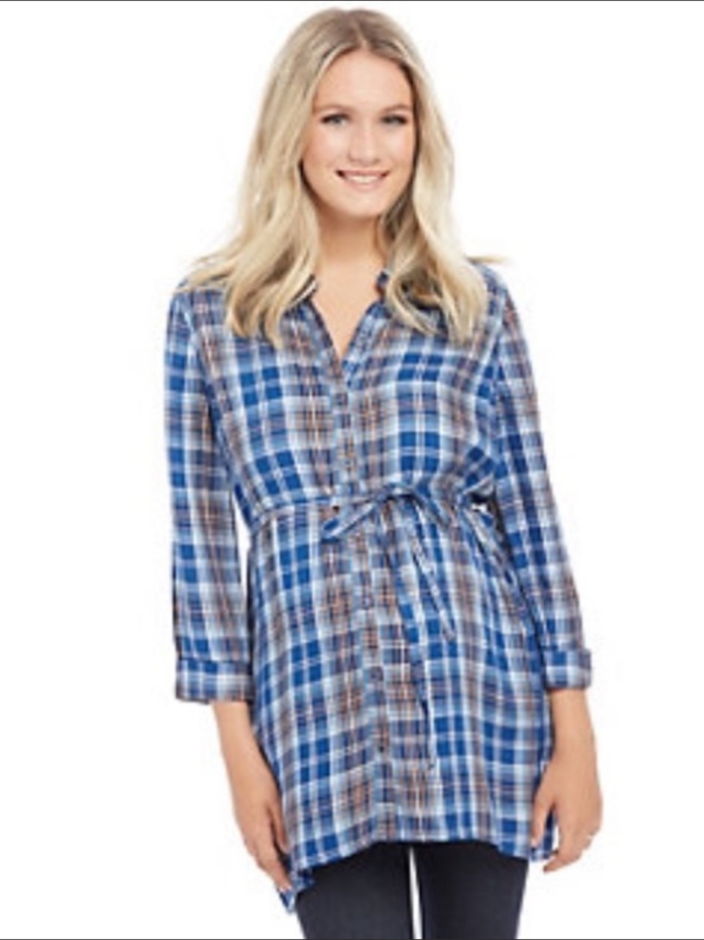 NWT Plaid oh Baby motherhood Maternity Tunic Shirt size small
